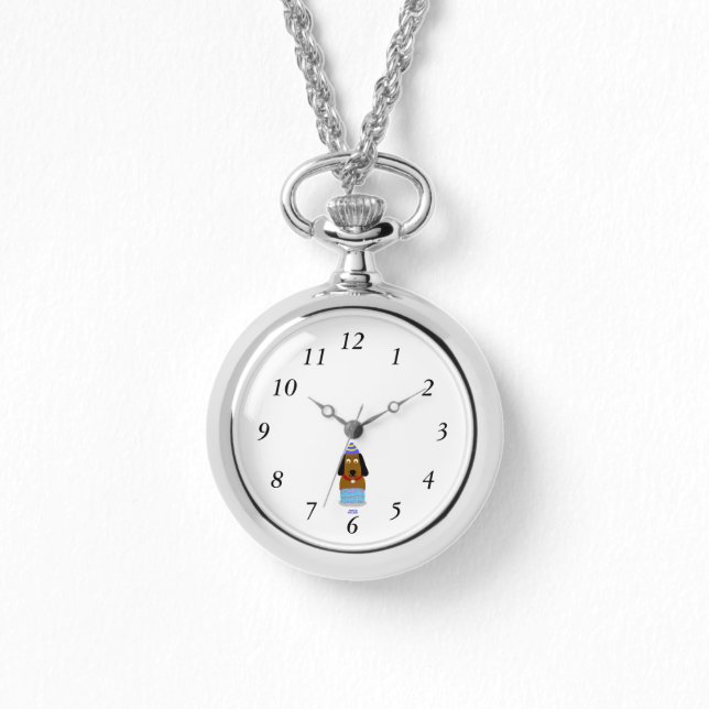 Happy Birthday Pup Silver Necklace Watch Armbanduhr (Vorderseite)