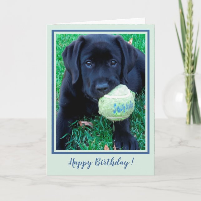 Happy Birthday Puppy Black Labrador - Cute Dog Karte (Vorderseite)