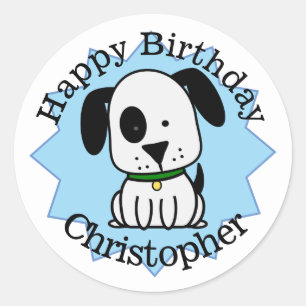 Happy Birthday Puppy Dog Personalisiert Runder Aufkleber