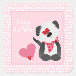 Happy Birthday Puppy Heart Pattern Pink Quadratischer Aufkleber