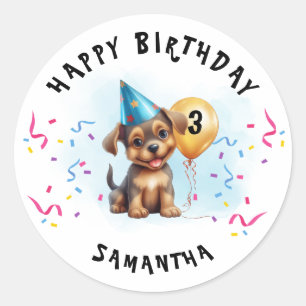 Happy Birthday Puppy Party Geburtstag Runder Aufkleber