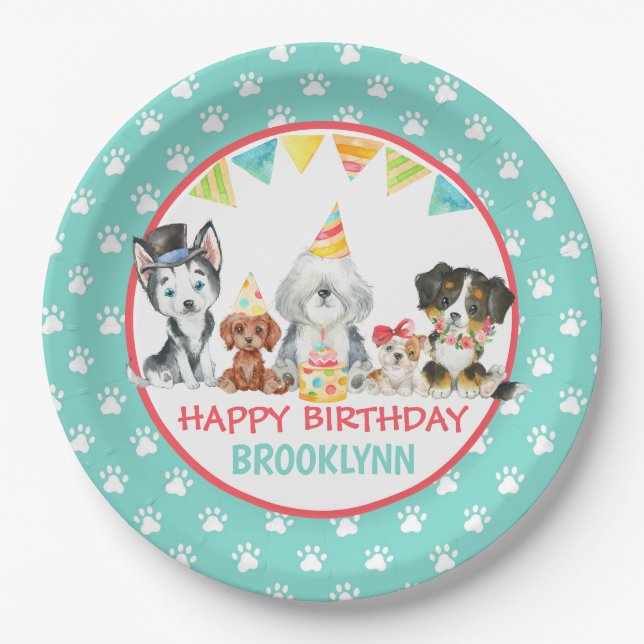 Happy Birthday Puppy Party Pappteller (Vorderseite)