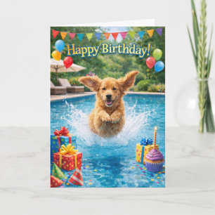 Happy Birthday Puppy Plunge Pool Party Karte
