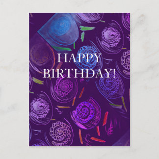 HAPPY BIRTHDAY PURPLE FLOWERS POSTKARTE