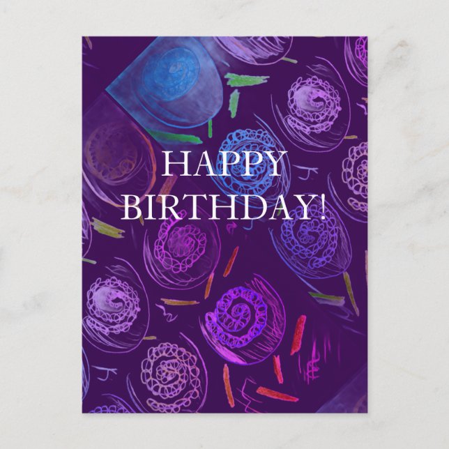 HAPPY BIRTHDAY PURPLE FLOWERS POSTKARTE (Vorderseite)