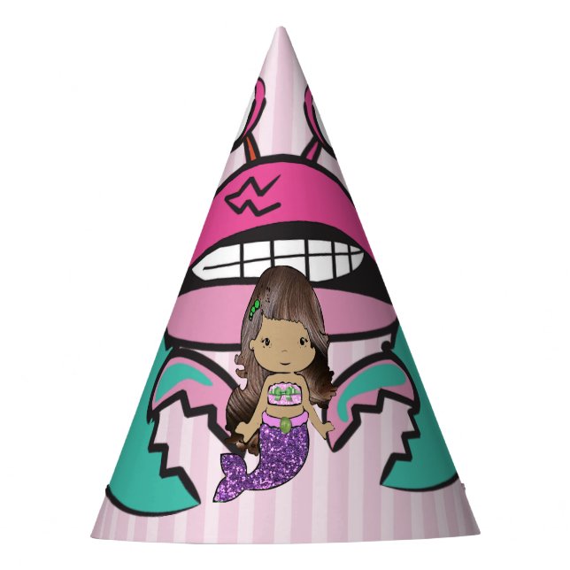 Happy Birthday Purplee Mermaid Birthday Hat Partyhütchen (Vorderseite)