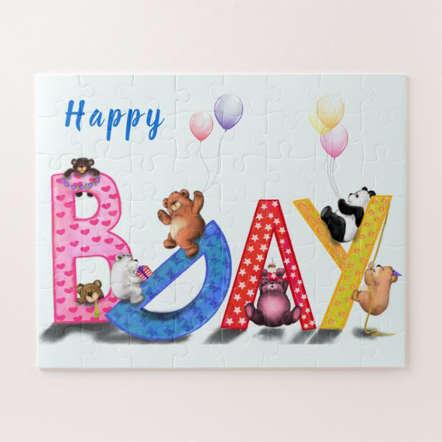 Happy Birthday Puzzle Baby Bears Party (Horizontal)