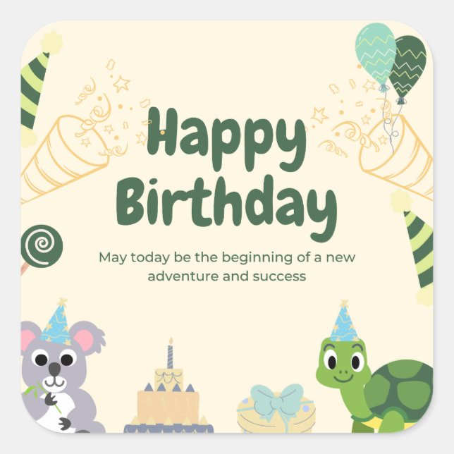 Happy Birthday 🎂 🎉 Quadratischer Aufkleber (Vorderseite)