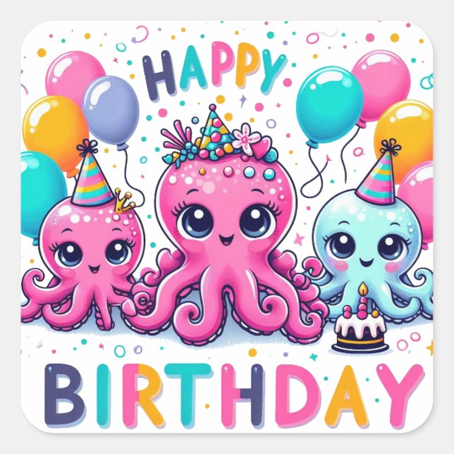 Happy Birthday Quadratischer Aufkleber (Vorderseite)