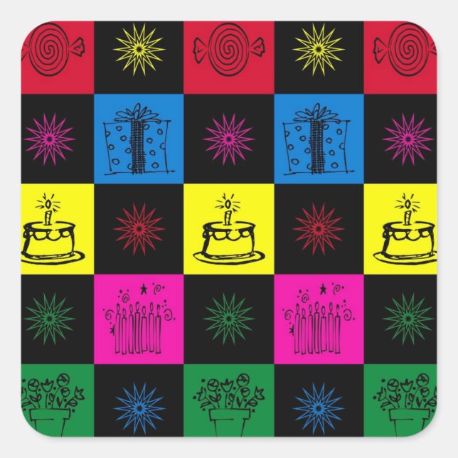 Happy Birthday Quadratischer Aufkleber (Vorderseite)
