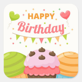 Happy Birthday Quadratischer Aufkleber