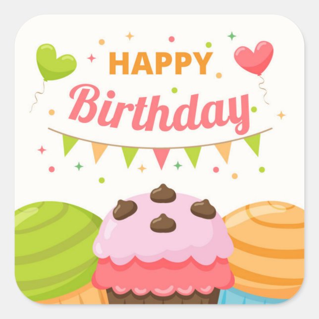 Happy Birthday Quadratischer Aufkleber (Vorderseite)