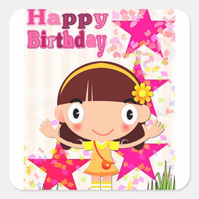 Happy Birthday Quadratischer Aufkleber (Vorderseite)