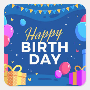 Happy Birthday Quadratischer Aufkleber