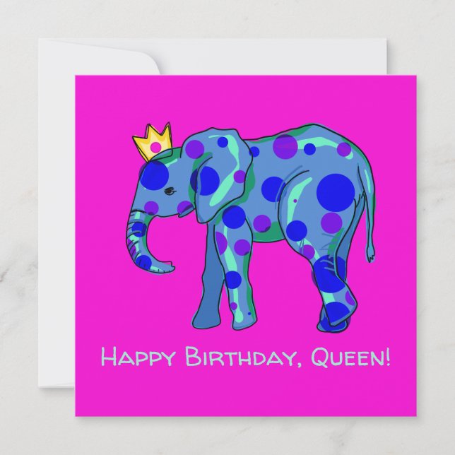 Happy Birthday Queen Elephant Flat Card (Vorderseite)