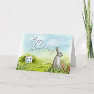Happy Birthday Rabbit Blank Grußkarte Karte
