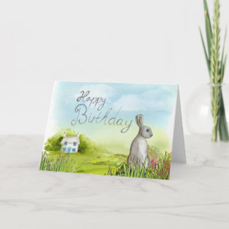 Happy Birthday Rabbit Blank Grußkarte Karte