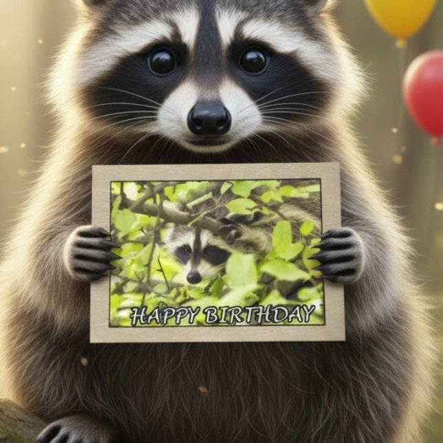 Happy Birthday Raccoon in Tree Card Karte (Von Creator hochgeladen)