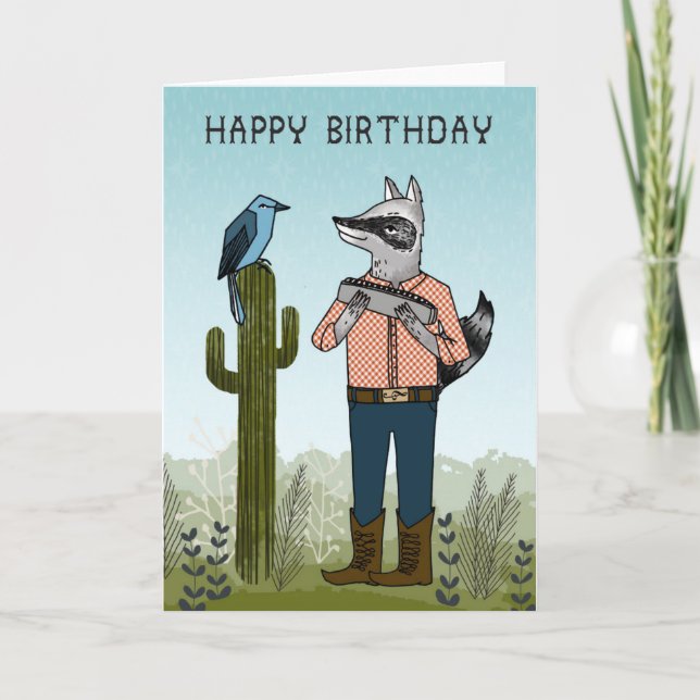 Happy Birthday - Raccoon spielt Harmonica Card Karte (Vorderseite)
