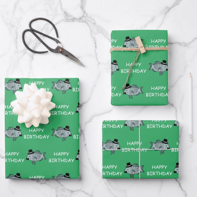 Happy Birthday Raffinierter Fisch Geschenkpapier Set (Vorderseite)