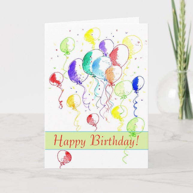 Happy Birthday Rainbow Balloons Aquarell Karte (Vorderseite)