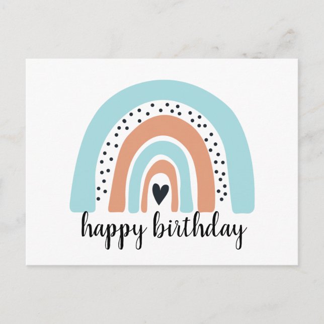 Happy Birthday Rainbow Blue Peach Postkarte (Vorderseite)