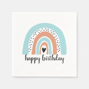 Happy Birthday Rainbow Blue Peach Serviette