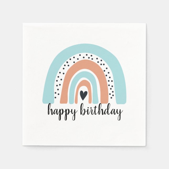 Happy Birthday Rainbow Blue Peach Serviette (Vorderseite)