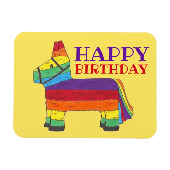 Happy Birthday Rainbow Donkey Pinata Fiesta Party Magnet (Horizontal)