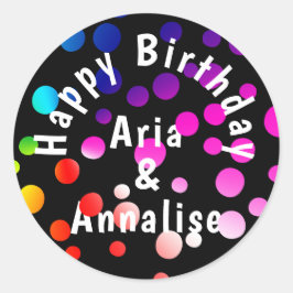 Happy Birthday Rainbow Dots on Black Runder Aufkleber