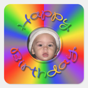 Happy Birthday Rainbow Foto Stickers Template