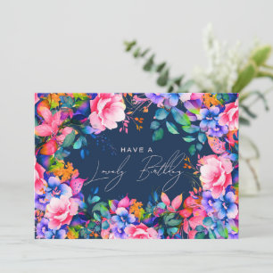Happy Birthday Rainbow Garden Floral Navy Karte