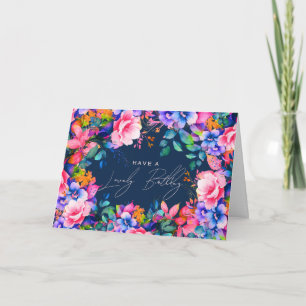 Happy Birthday Rainbow Garden Floral Navy Karte