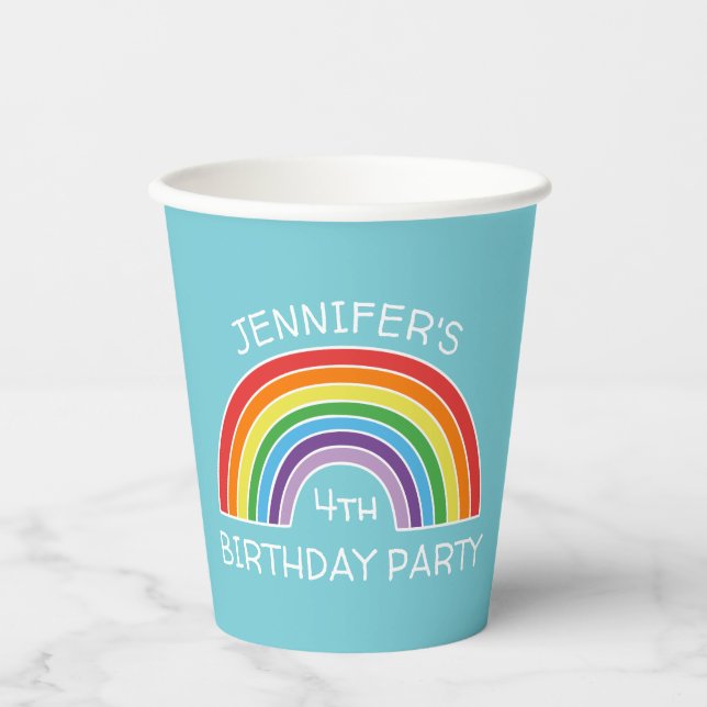 Happy Birthday Rainbow Girls Party Personalisiert Pappbecher (Vorderseite)