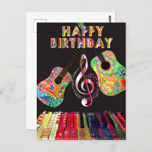 Happy Birthday Rainbow Guitar Piano Postkarte