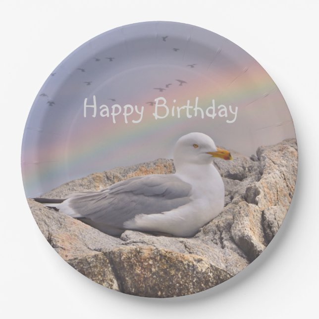 Happy Birthday Rainbow Seagull Pappteller (Vorderseite)