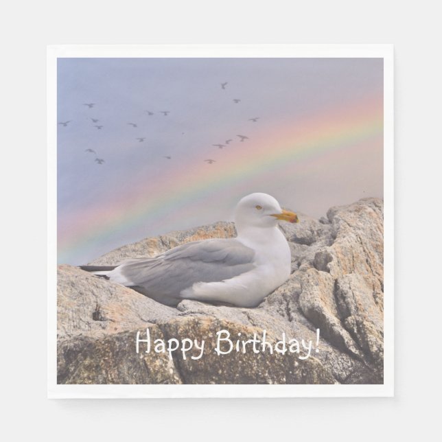 Happy Birthday Rainbow Seagull Serviette (Vorderseite)