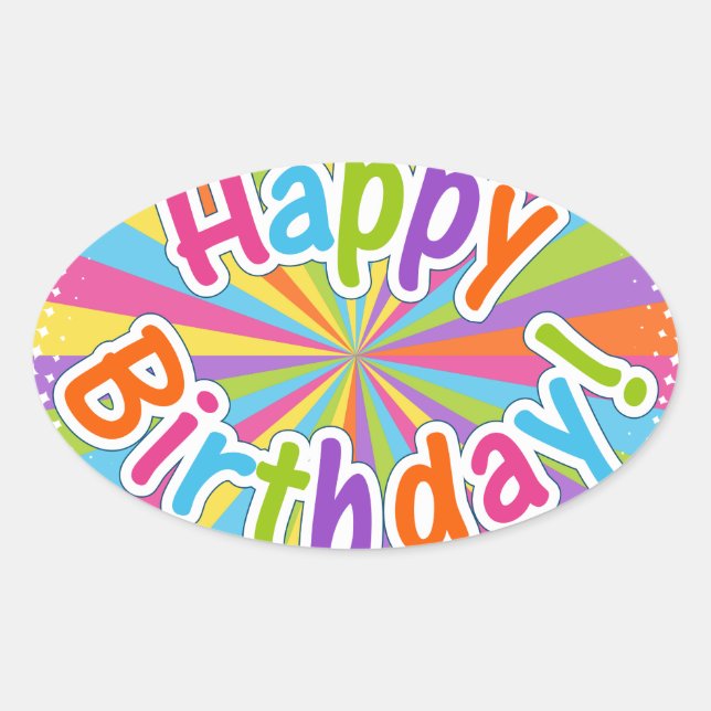 Happy Birthday Rainbow Text Ovaler Aufkleber (Vorderseite)