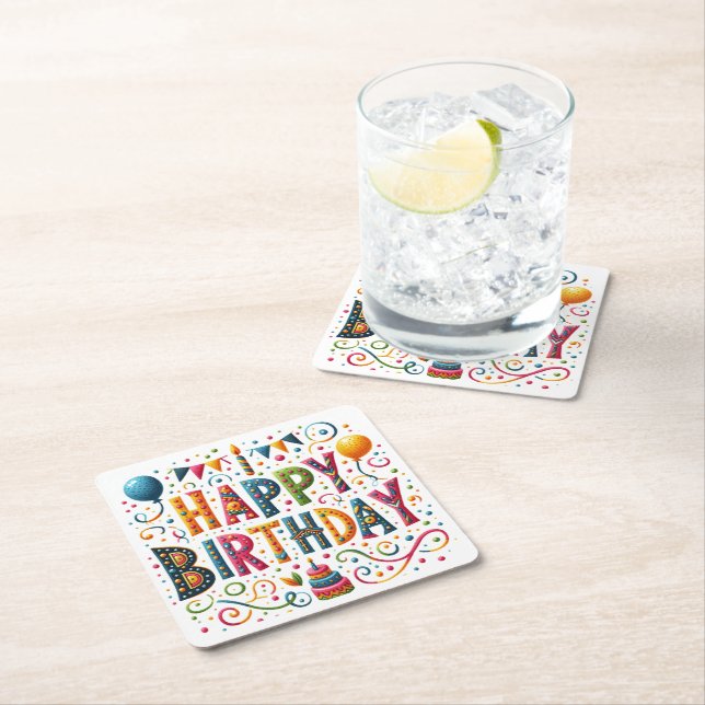 Happy Birthday Rechteckiger Pappuntersetzer (Vor Ort)