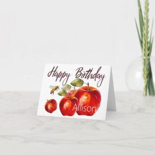 Happy Birthday Red Apple Watercolor Card Karte