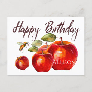 Happy Birthday Red Apple Watercolor Card Postkarte