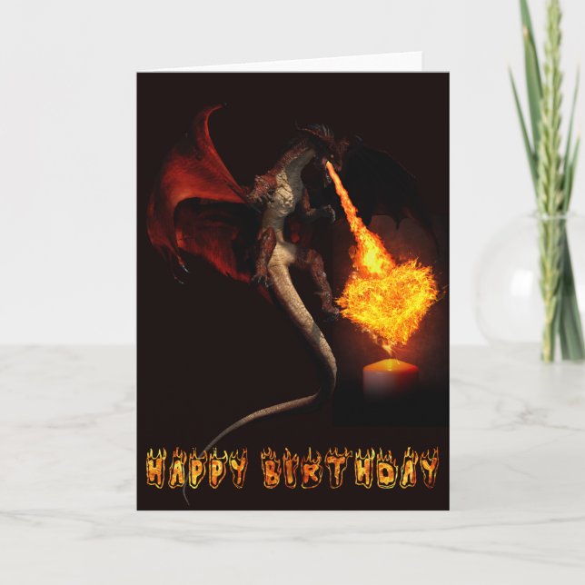 Happy Birthday Red Dragon Lover Feuer Herz Karte (Vorderseite)