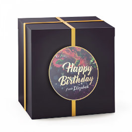 Happy Birthday Red Floral Gold Script Lila Light Runder Aufkleber