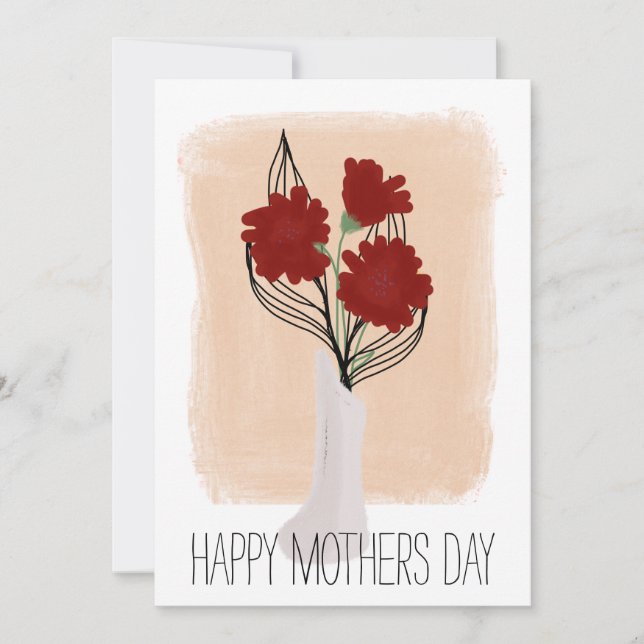 Happy Birthday Red Florals Brush Stroke Karte (Vorderseite)