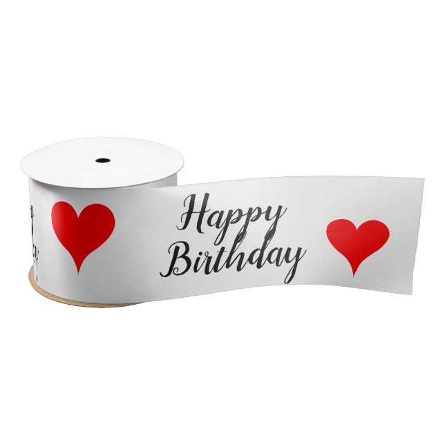 Happy Birthday Red Hearts 3 INCH Satinband (Spule)