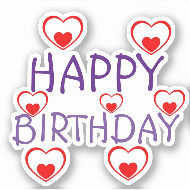 Happy Birthday Red Hearts Aufkleber (Vorderseite)
