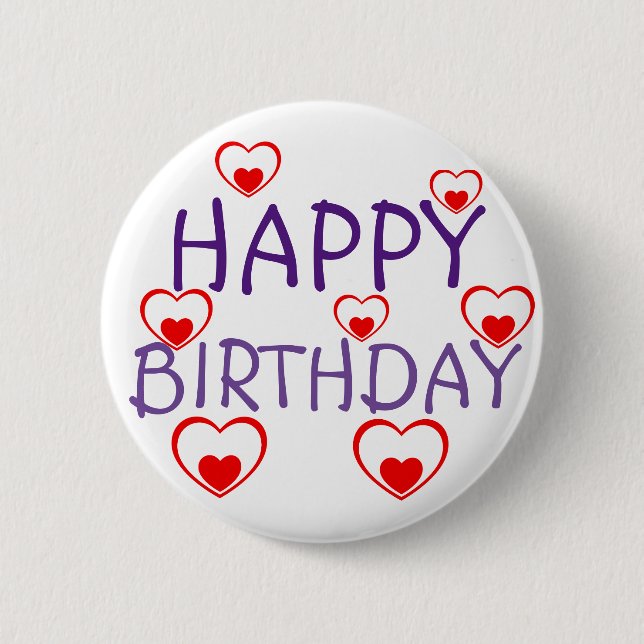 Happy Birthday Red Hearts Button (Vorderseite)