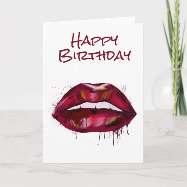Happy Birthday Red Lips Dripping Card Karte (Vorderseite)