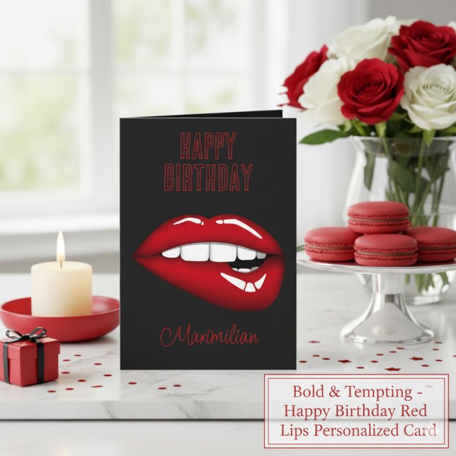 Happy Birthday Red Lips Personalisierte Karte (Happy Birthday Red Lips Personalized Card)