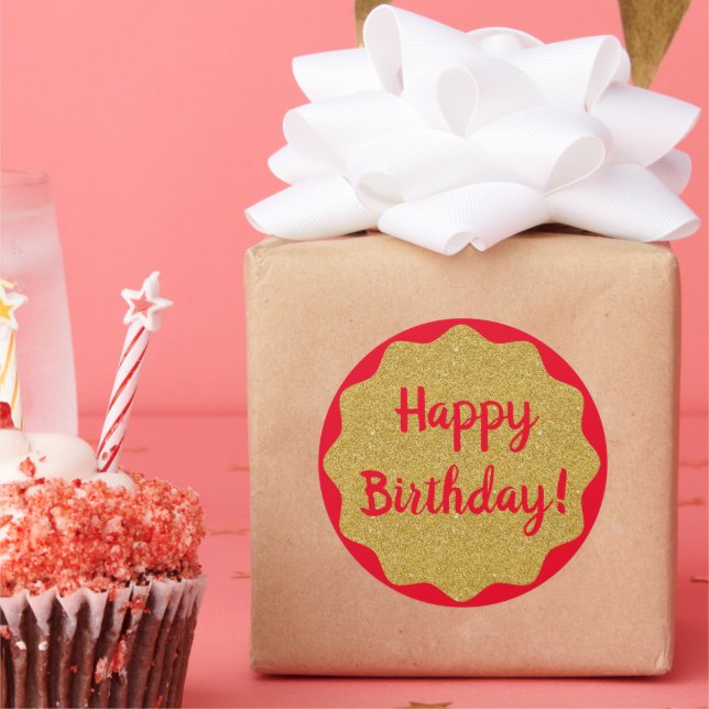 Happy Birthday Red Minimal einfach Runder Aufkleber (Party)